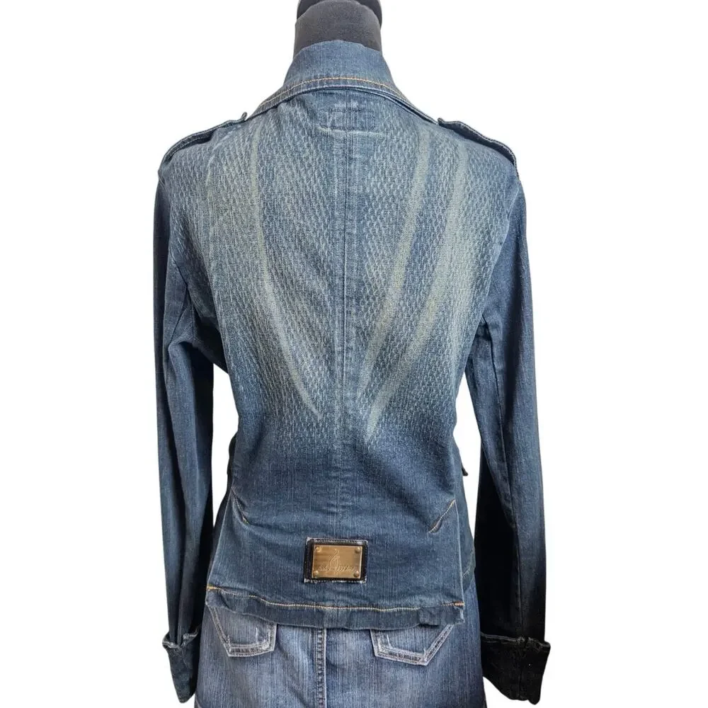 Baby Phat Y2K Denim Blazer Logo Jacket Cropped Large
